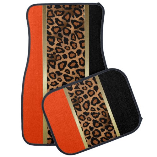 Stylish Leopard Animal Print Pattern  Orange Car Mat