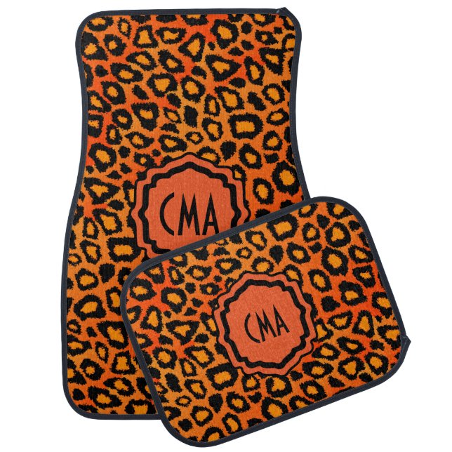 Stylish Leopard Animal Print Pattern | Orange Car Mat (Set)