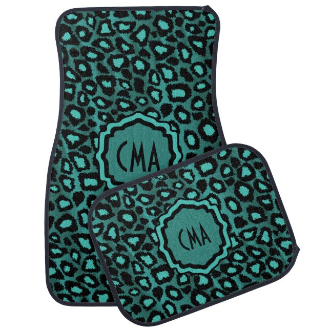Stylish Leopard Animal Print Pattern | Teal Car Ma Floor Mat (Set)