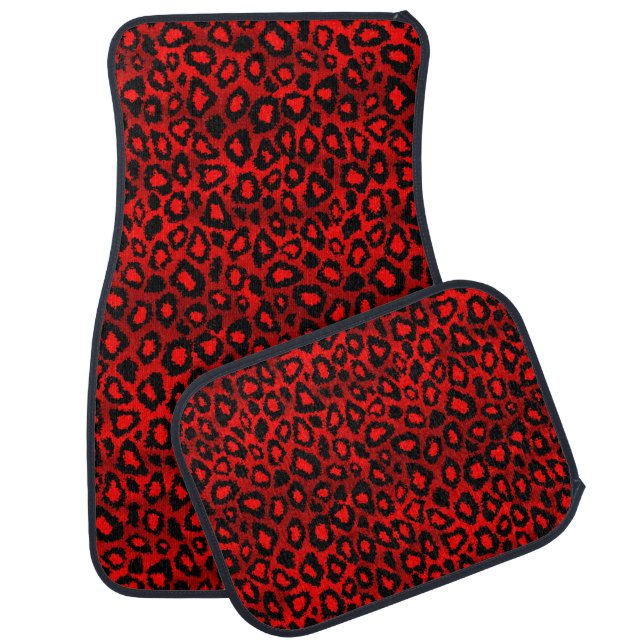 Stylish Leopard Animal Print | Red Car Floor Mat (Set)