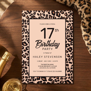 Stylish Leopard Animal Print Trendy 17th Birthday Invitation
