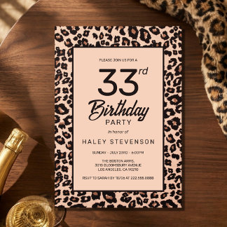 Stylish Leopard Animal Print Trendy 33rd Birthday Invitation