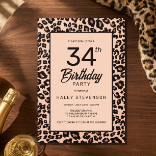 Stylish Leopard Animal Print Trendy 34th Birthday Invitation