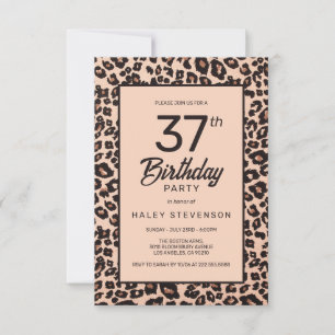 Stylish Leopard Animal Print Trendy 37th Birthday Invitation