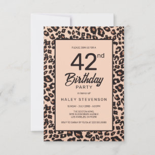 Stylish Leopard Animal Print Trendy 42nd Birthday Invitation
