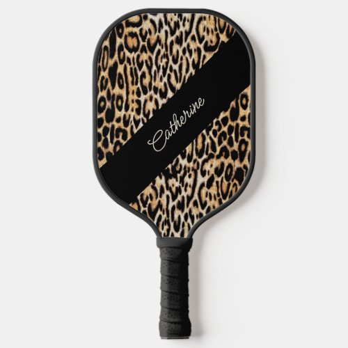 Stylish Leopard Animal Print with Any Name Pickleb Pickleball Paddle