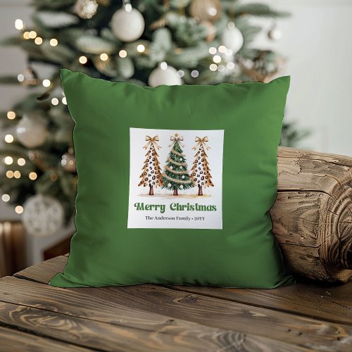 Stylish Leopard Christmas Holiday Custom Name Throw Pillow