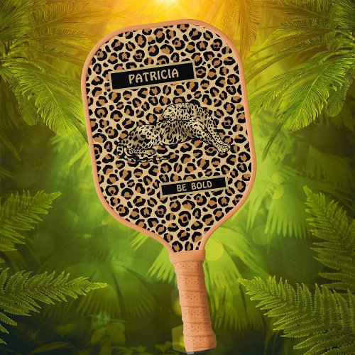 Stylish Leopard Name Personalize Message   Pickleball Paddle