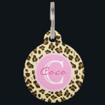 Stylish Leopard Print and Pink Monogram Pet ID Tag<br><div class="desc">NewParkLane - Pet tag, with a trendy leopard pattern, with a fun pink frame for your dog's name and monogram, in classic elegant typography. Easy to customize in Zazzle for a personalized design. All text styles, colors, and sizes can be modified to fit your needs. Check out this collection for...</div>