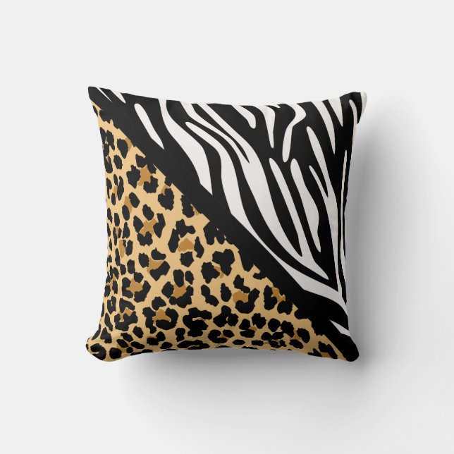 Stylish Leopard Print and Zebra Print Throw Pillow (Front)