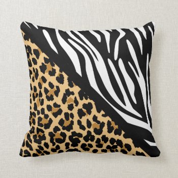 Stylish Leopard Print And Zebra Print Throw Pillow by theburlapfrog at Zazzle