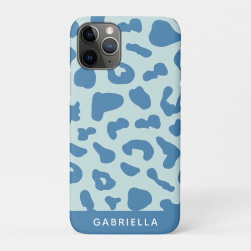 Stylish Leopard Print Animal Pattern Blue Name iPhone 11 Pro Case