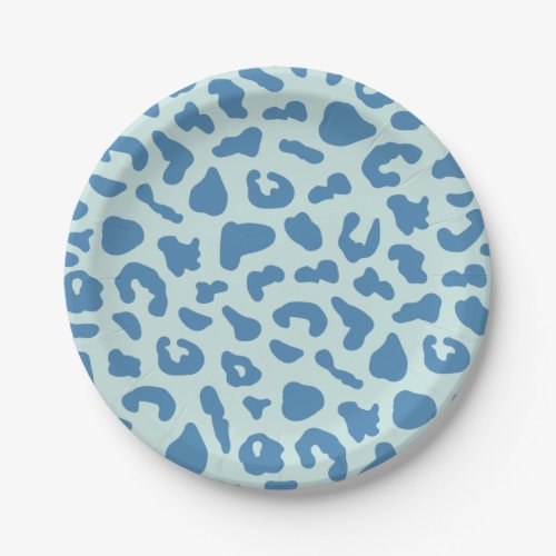 Stylish Leopard Print Animal Pattern in Blue Paper Plates