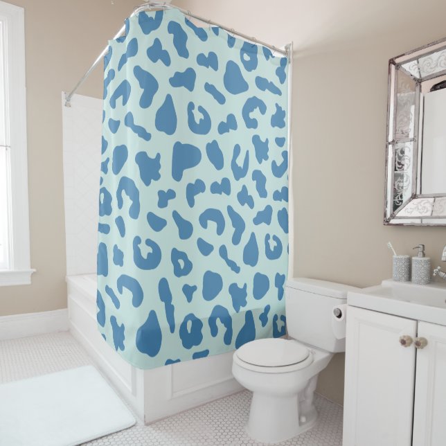 Stylish Leopard Print Animal Pattern in Blue Shower Curtain (In Situ)