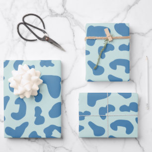 Stylish Leopard Print Animal Pattern in Blue Wrapping Paper Sheets
