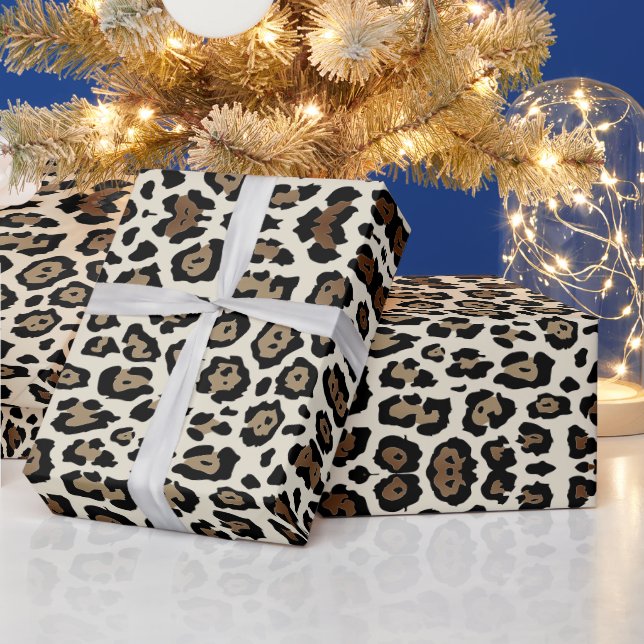 Stylish leopard print brown antique white chic wrapping paper (Holidays)