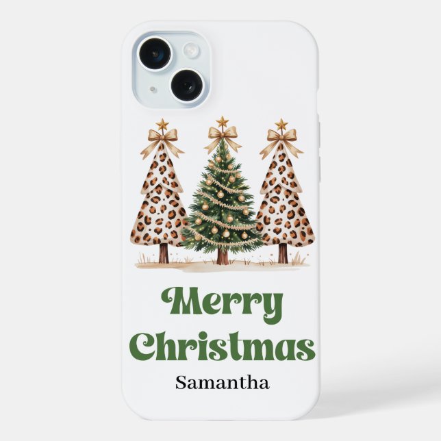 Stylish leopard Print Christmas trees personalized Iphone Case (Back)
