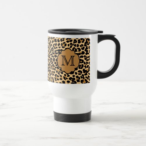 Stylish Leopard Print Custom Monogram Travel Mug
