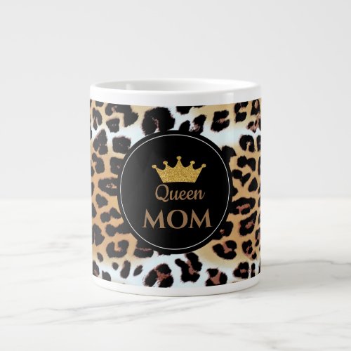 Stylish Leopard Print Custom Text  Giant Coffee Mug