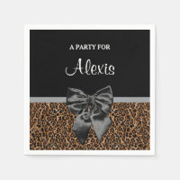 Stylish Leopard Print Elegant Black Bow and Name