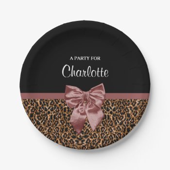 Stylish Leopard Print Elegant Brown Bow Party Name Paper Plates by ohsogirly at Zazzle