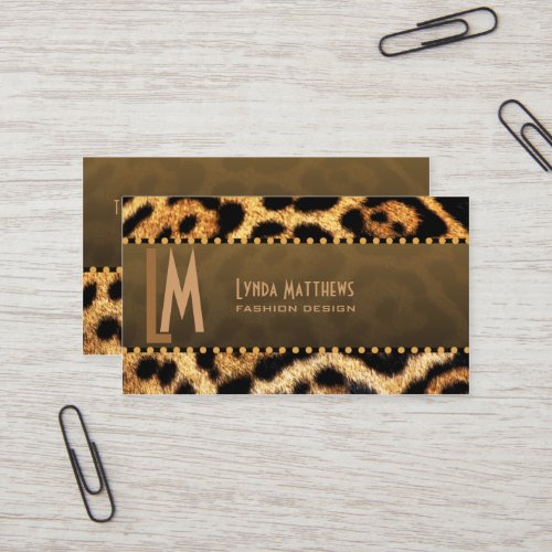 Stylish Leopard Print Monogram Business Cards
