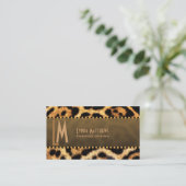Stylish Leopard Print Monogram Business Card (Standing Front)