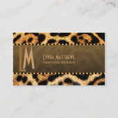 Stylish Leopard Print Monogram Business Card (Front)