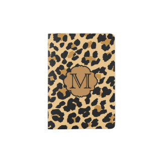 Stylish Leopard Print Monogram Passport Holder