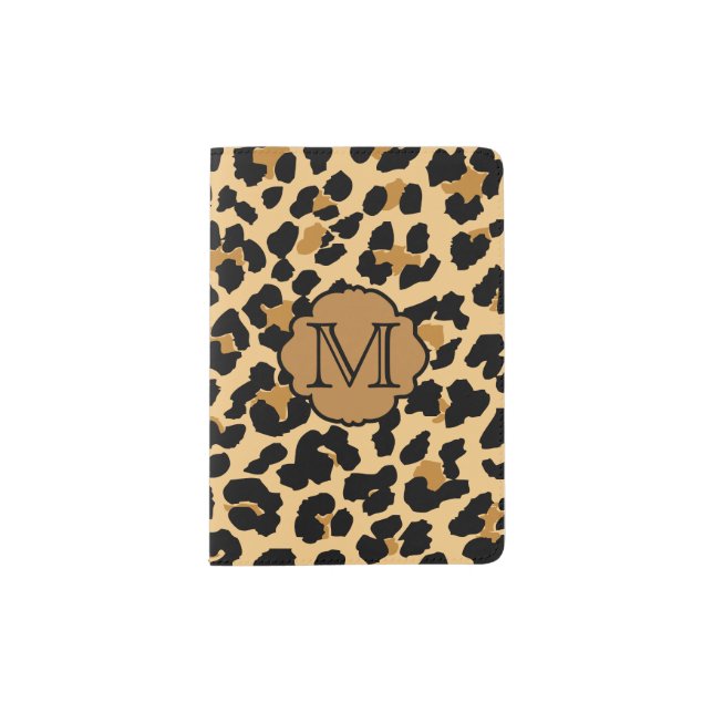 Stylish Leopard Print Monogram Passport Holder (Front)