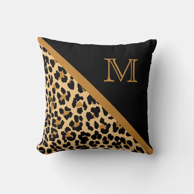 Stylish Leopard Print Monoram Pillow (Front)