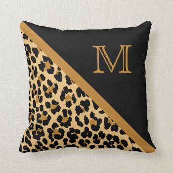 Stylish Leopard Print Monoram Pillow by theburlapfrog at Zazzle