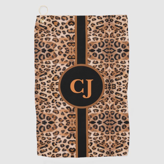 Stylish Leopard Print Personalized Golf Towel (Front)