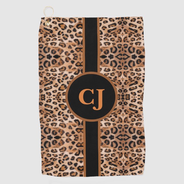 Stylish Leopard Print Personalized Golf Towel (Front)