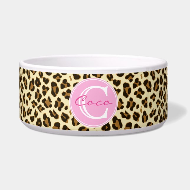 Stylish Leopard Print  | Personalized Pet Bowl (Front)