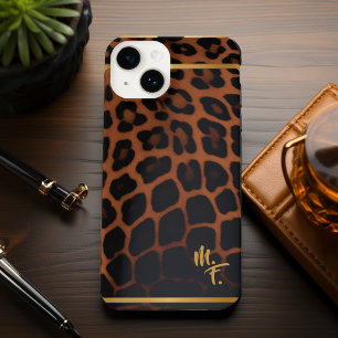 Stylish Leopard Print Primal Instinct Monogrammed iPhone 14 Case