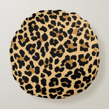 Stylish Leopard Print Round Throw Pillow by theburlapfrog at Zazzle