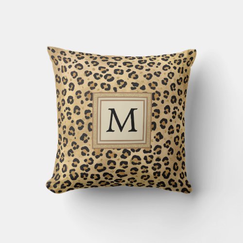 Stylish Leopard Print Wild Safari Animal Monogram Throw Pillow