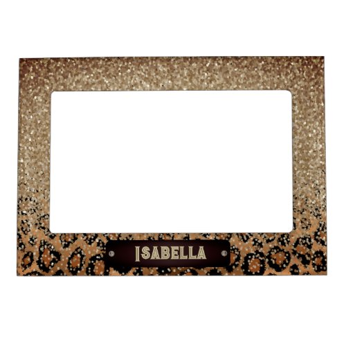 Stylish Leopard Print with Gold Glitter Magnetic Frame