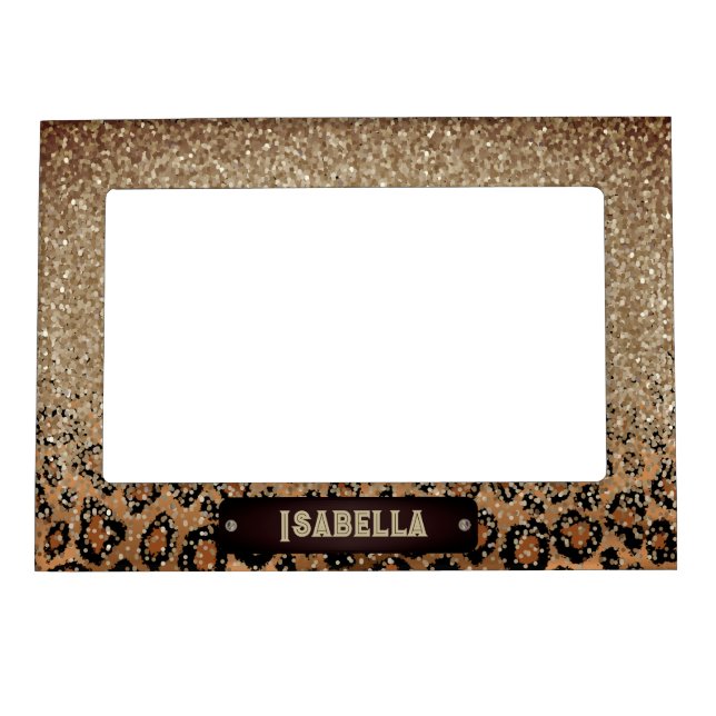 Stylish Leopard Print with Gold Glitter Magnetic Frame (Front)