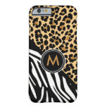 Stylish Leopard Zebra Print Monogram Iphone Case at Zazzle