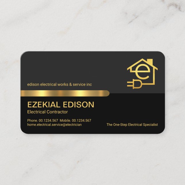 Stylish Letter-e Home Electrician Service Business Card (Front)