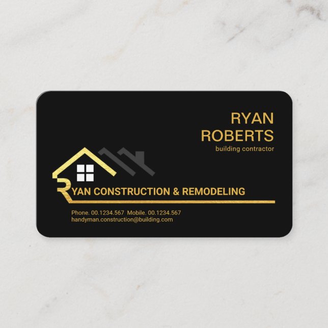 Stylish Letter-R Gold Rooftop Building Business Card (Front)
