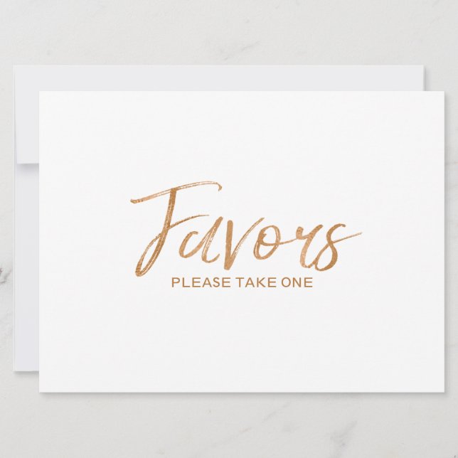 Stylish Lettered Gold Rose Custom "Favors" Sign Invitation (Front)
