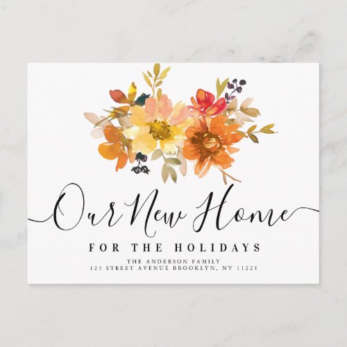 stylish lettering fall floral New Home Postcard