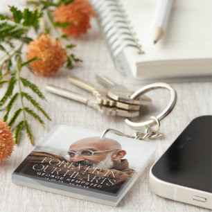 Stylish Lettering Forever in our Hearts' Memorial Keychain