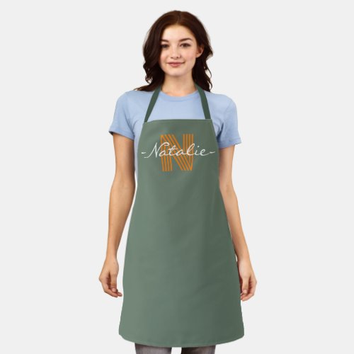 Stylish lettering Monogram smoke green modern Apron