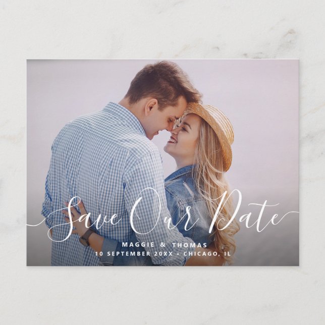 stylish lettering save the date postcard (Front)