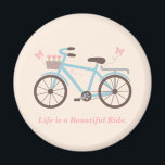 Stylish Life is a Beautiful Ride Bicycle Quote Magnet<br><div class="desc">A quote that is applicable to life and bicycles. It reads "Life is a beautiful ride" illustrated with a blue bicycle and butterflies fluttering by attracted by the flowers. Colour palette of pink,  pastel blue,  brown and grey.</div>