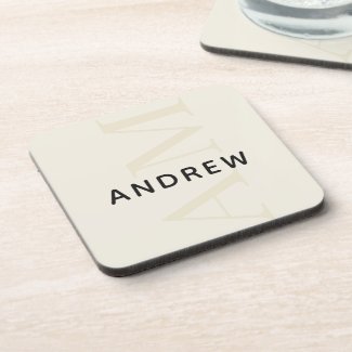 Stylish Light Beige Monogram with Name Beverage Coaster